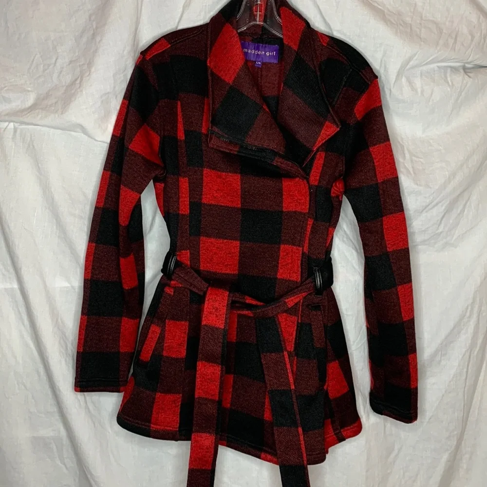 vintage Madden Girl plaid belted full zip coat - Picture 1 of 13